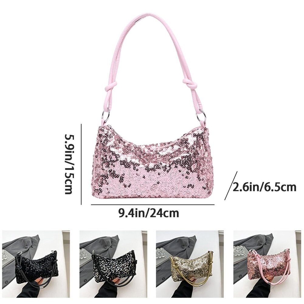 9886 Sequin Evening Bag, Sparkly Shoulder Bag, Bling Pink Handbag, Glitter - Picture 4 of 9